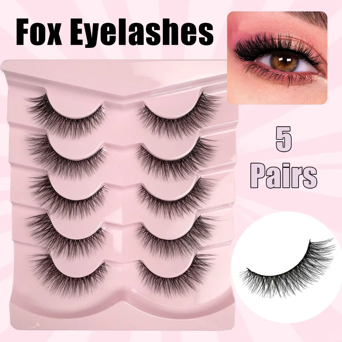 5 Pairs Faux Mink Strip Lashes with Black Band – Natural Look Fluffy False Eyelashes, Reusable Synthetic Eye Lashes Pack
